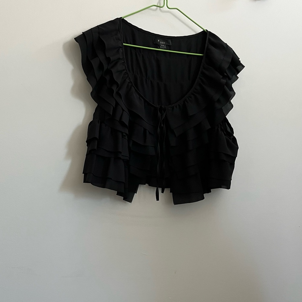 Black Ruffled Crop Jacket Blazer Size S Y2K Going Out Statement Piece